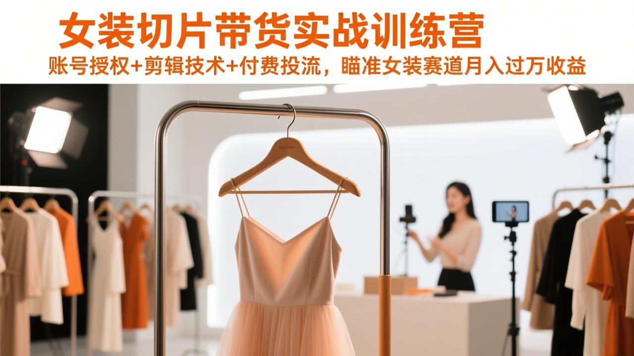 （17357期）女装切片带货实战训练营，账号授权+剪辑技术+付费投流，瞄准女装赛道月入过万收益 - 臻优资源网