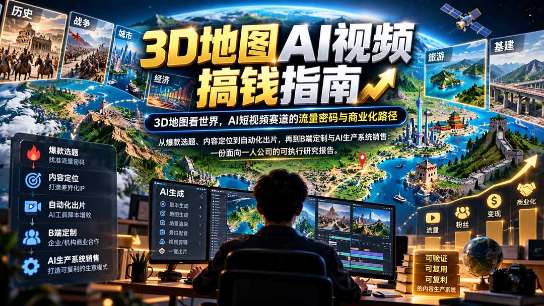 （21181期）3D地图AI视频搞钱指南，3D地图看世界，AI短视频赛道的流量密码与商业化路径【文档】 - 臻优资源网