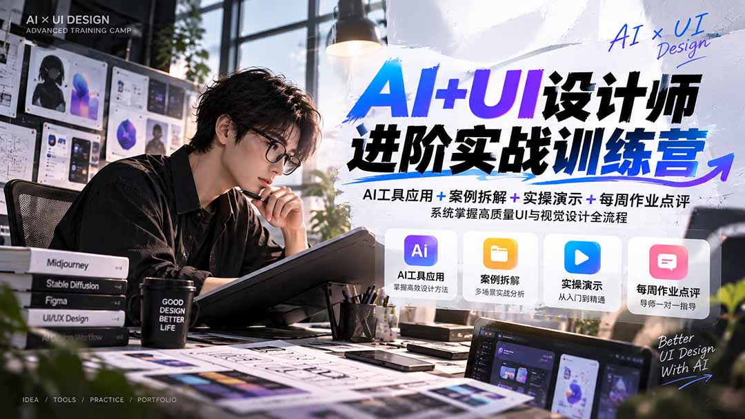 （20905期）【无水印】AI+UI设计师进阶训练营-第4期：AI工具应用+案例拆解+实操演示+作业点评，掌握高质量UI与视觉设计全流程 - 臻优资源网