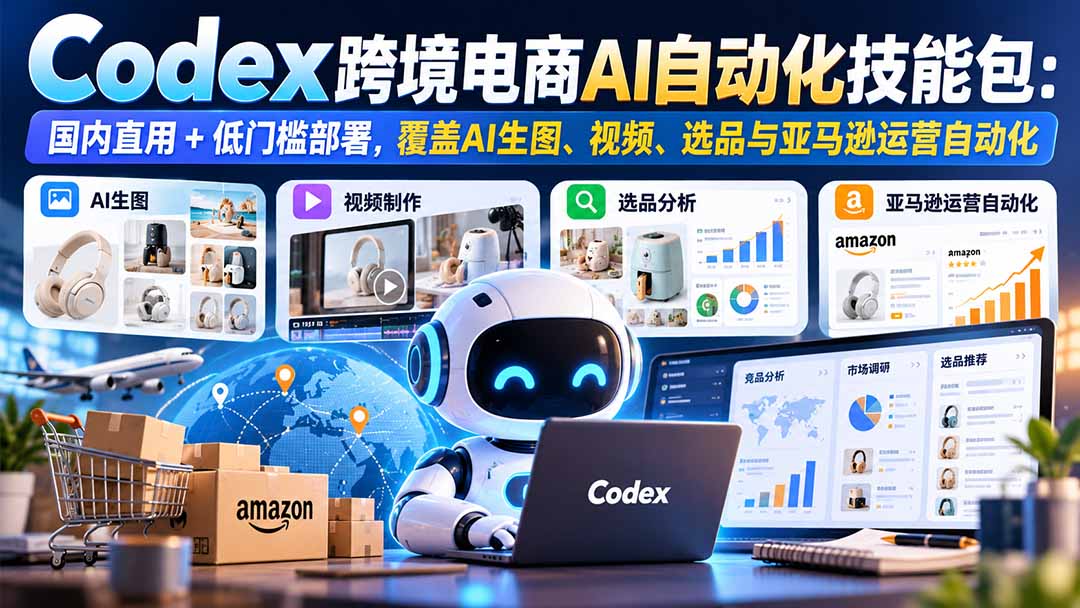 （20752期）【无水印】Codex跨境电商AI自动化技能包：国内直用+低门槛部署，覆盖AI生图、视频、选品与亚马逊运营自动化 - 臻优资源网