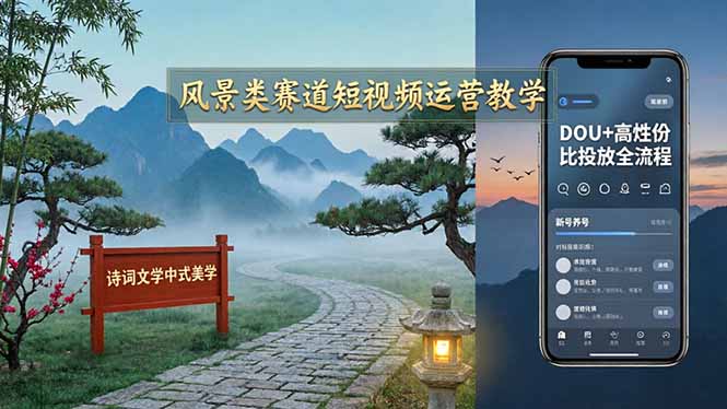 （17992期）风景类赛道短视频运营教学：诗词文学中式美学，新号养号对标账号定位，DOU+高性价比投放全流程 - 臻优资源网
