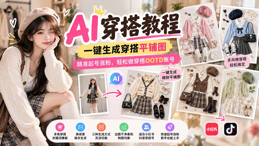 （21134期）【无水印】AI穿搭教程｜一键生成穿搭平铺图，精准起号涨粉，轻松做穿搭OOTD账号 - 臻优资源网