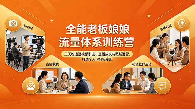 （18187期）全能老板娘流量体系训练营，三天吃透短视频引流、直播成交与私域运营，打造个人IP轻松变现 - 臻优资源网