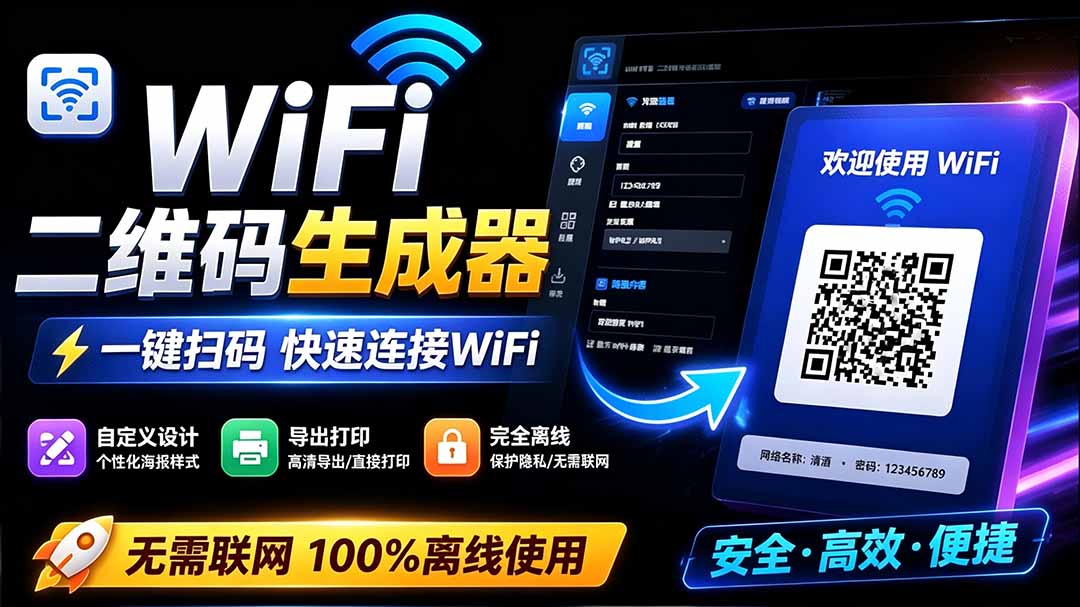 （19566期）完全离线使用！WiFi二维码生成器，一键扫码快速连接WiFi，支持自定义风格导出 WiFi二维码生成器 - 臻优资源网