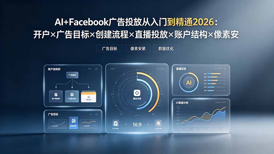 （19465期）AI+Facebook广告投放从入门到精通2026：开户×广告目标×创建流程×直播投放×账户结构×像素安装×AI赋能 - 臻优资源网
