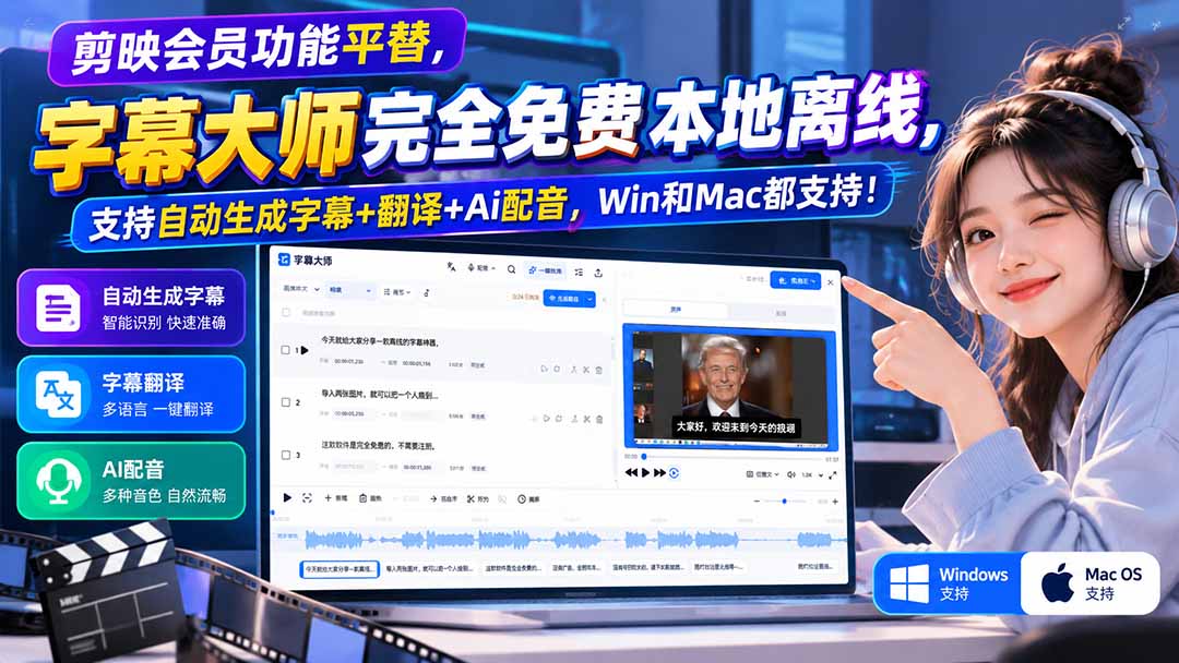 （20902期）剪映会员功能平替，字幕大师完全免费本地离线，支持自动生成字幕+翻译+Ai配音，Win和Mac都支持！ - 臻优资源网