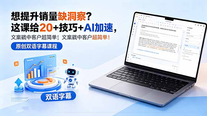 （18408期）想提升销量缺洞察？这课给 20 + 技巧 + AI 加速，文案戳中客户超简单！【原创双语字幕】 - 臻优资源网