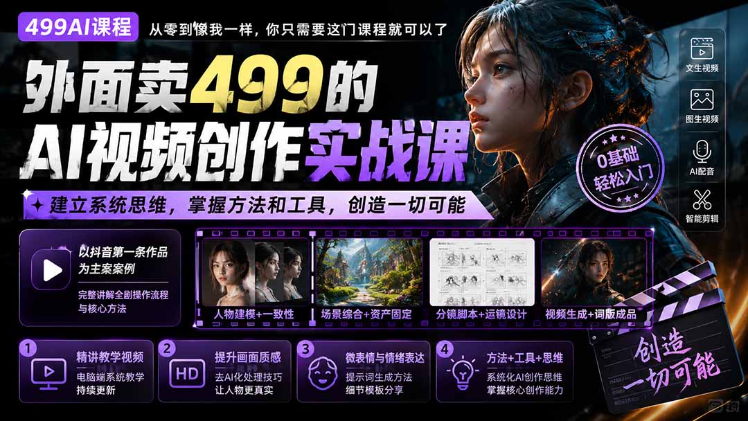 （20307期）外面卖499的AI视频创作实战课：建立系统思维，掌握方法和工具，创造一切可能。 - 臻优资源网