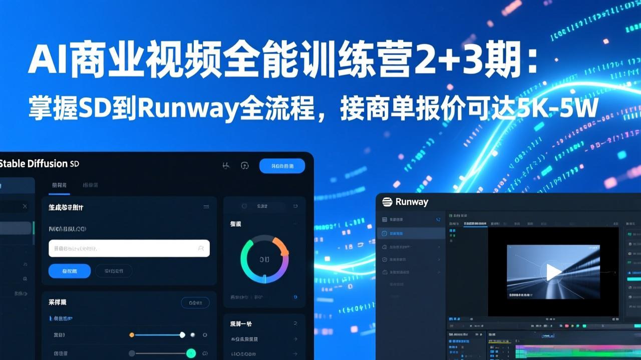 （17235期）AI商业视频全能训练营2+3期：掌握SD到Runway全流程，接商单报价可达5K-5W - 臻优资源网