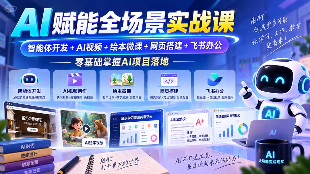 （20517期）AI赋能全场景实战课｜智能体开发+AI视频+绘本微课+网页搭建+飞书办公，零基础掌握AI项目落地 - 臻优资源网