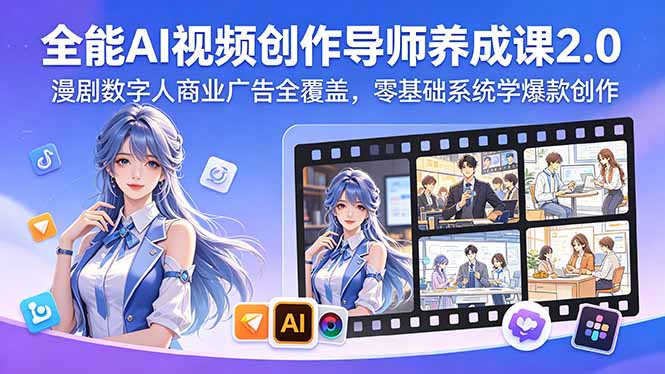 （18505期）全能AI视频创作导师养成课2.0，漫剧数字人商业广告全覆盖，零基础系统学爆款创作 - 臻优资源网