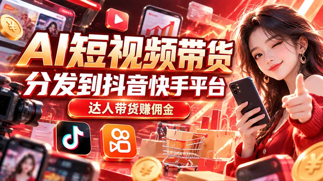 （20754期）【AI短视频带货】分发到抖音快手平台，达人带货赚佣金 - 臻优资源网