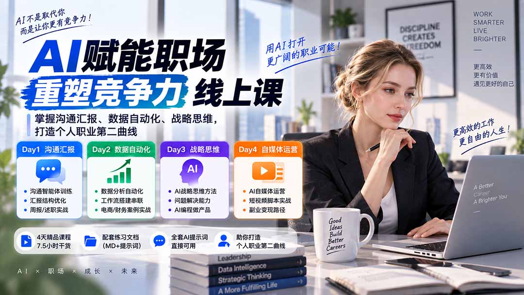 （20531期）AI职场提效与第二曲线实战课-无水印：学习沟通汇报、数据工作流和战略思维，掌握AI编程做产品及自媒体运营方法 - 臻优资源网