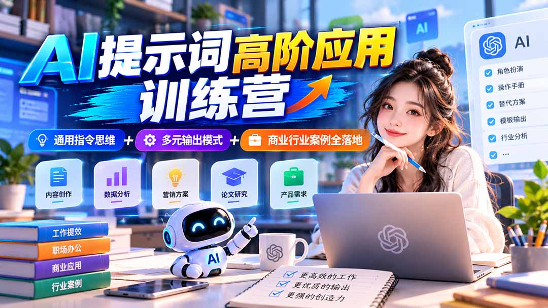 （20823期）【无水印】AI提示词高阶应用训练营｜通用指令思维+多元输出模式+商业行业案例全落地 - 臻优资源网