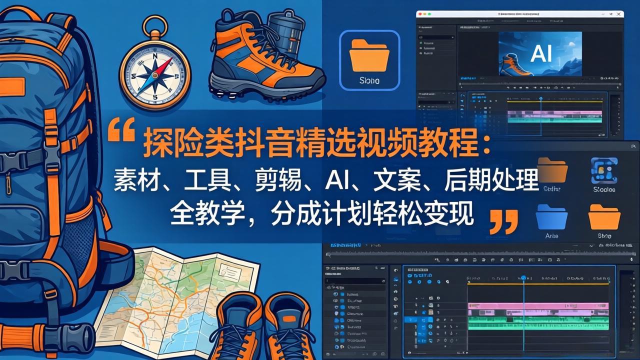 (17994期)探险类抖音精选视频教程:素材、工具、剪辑、AI、文案、后期处理全教学,分成计划轻松变现 - 臻优资源网
