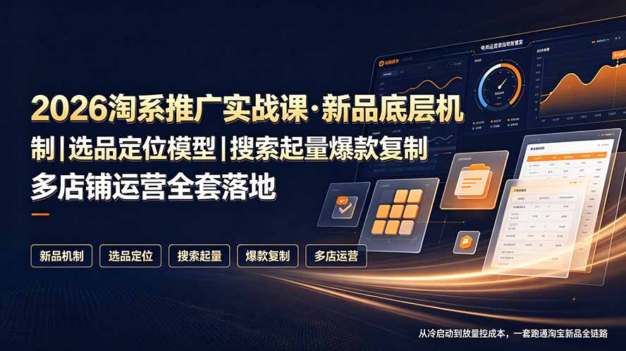 （19272期）2026淘系推广实战课·新品底层机制｜选品定位模型｜搜索起量爆款复制多店铺运营全套落地教程 - 臻优资源网