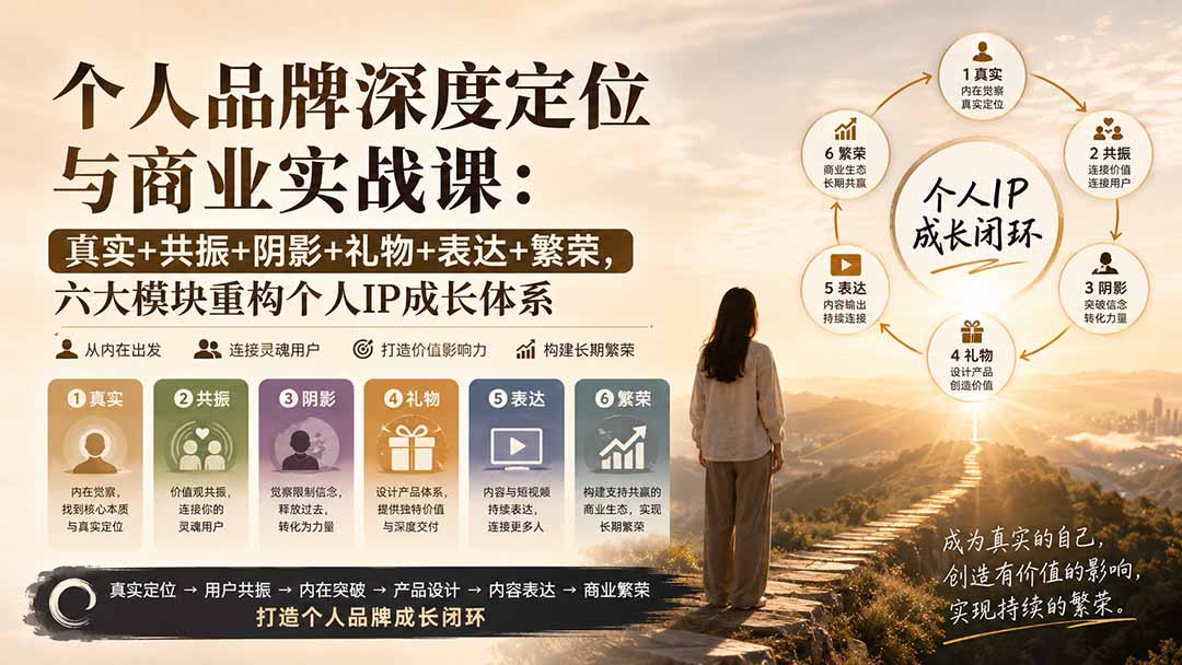 （20140期）个人品牌深度定位与商业实战课：真实+共振+阴影+礼物+表达+繁荣，六大模块重构个人IP成长体系 - 臻优资源网