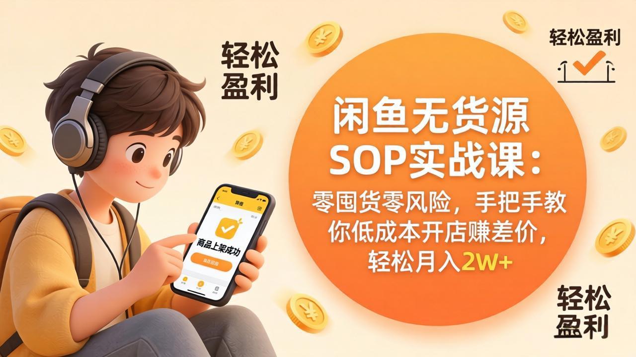 （17838期）闲鱼无货源SOP实战课：零囤货零风险，手把手教你低成本开店赚差价，轻松月入2w+ - 臻优资源网