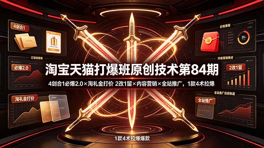 （19428期） 淘宝天猫打爆班原创技术第84期：4剑合1必爆2.0×淘礼金打价×2改1留×内容营销×全站推广，1款4术拉爆 - 臻优资源网