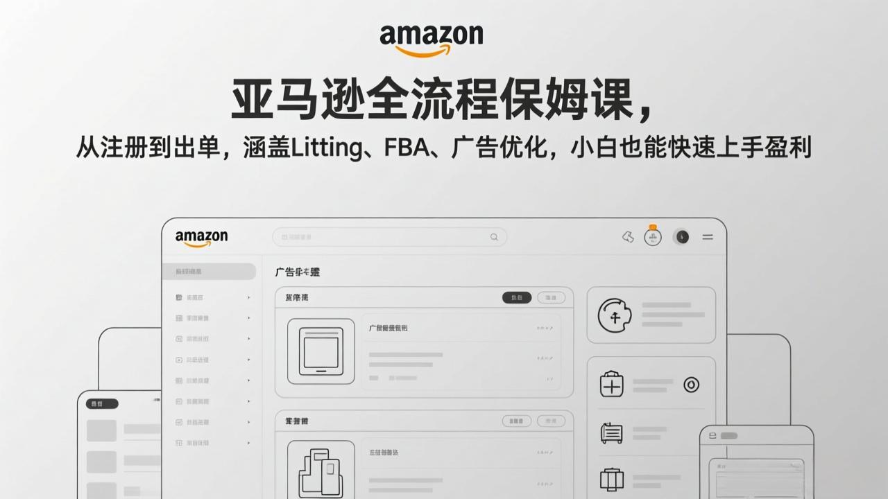 （17293期）亚马逊全流程保姆课，从注册到出单，涵盖Listing、FBA、广告优化，小白也能快速上手盈利 - 臻优资源网