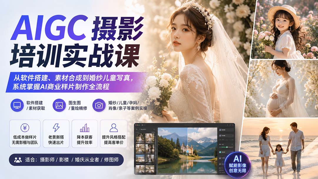 （20161期）AIGC摄影培训实战课：从软件搭建、素材合成到婚纱儿童写真，系统掌握AI商业样片制作全流程 - 臻优资源网
