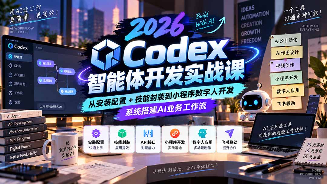 （20574期）2026Codex智能体开发实战课：从安装配置+技能封装到小程序数字人开发，系统搭建AI业务工作流 - 臻优资源网