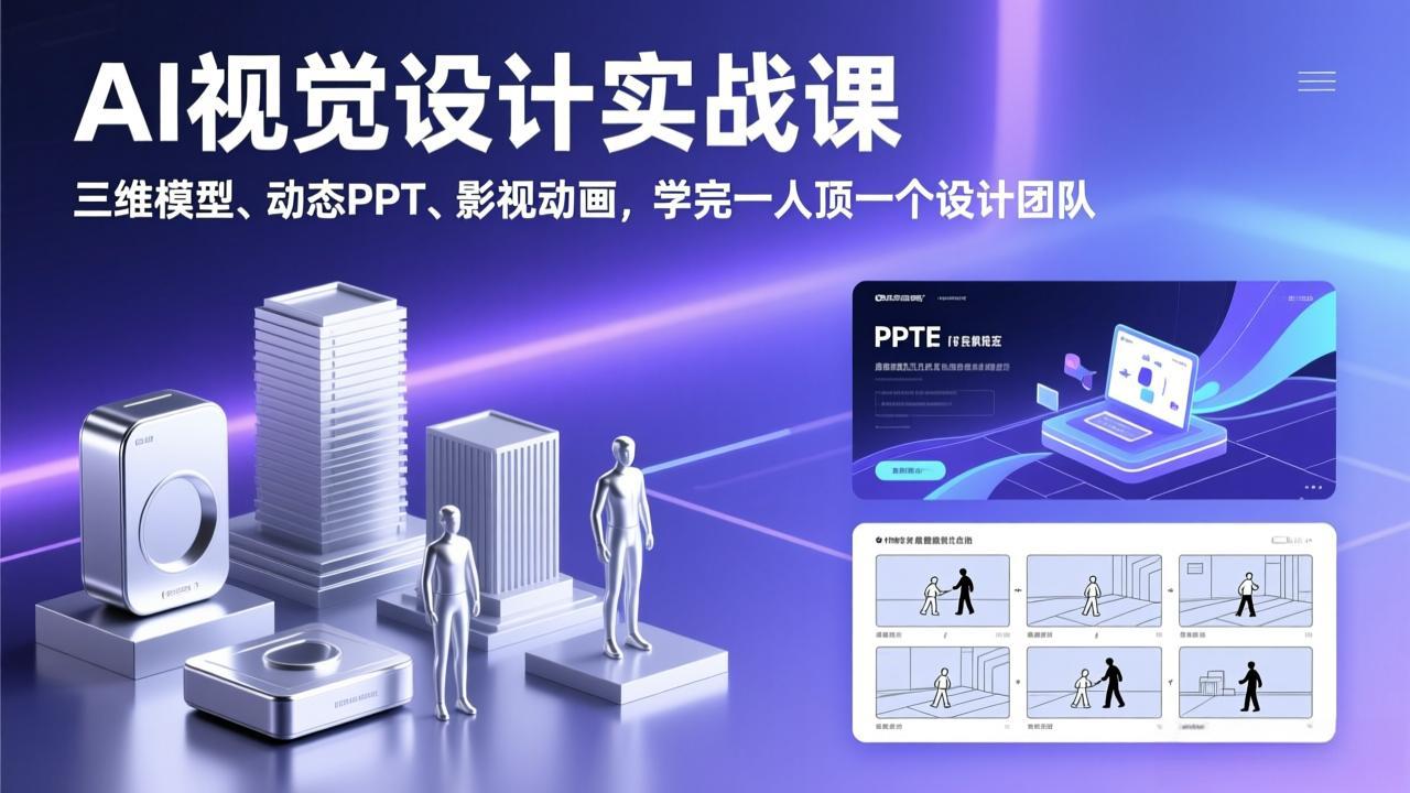 （17407期）AI视觉设计实战课，三维模型、动态PPT、影视动画，学完一人顶一个设计团队 - 臻优资源网