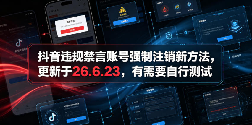 （19015期）抖音违规禁言账号强制注销新方法，更新于26.6.23，有需要自行测试 - 臻优资源网