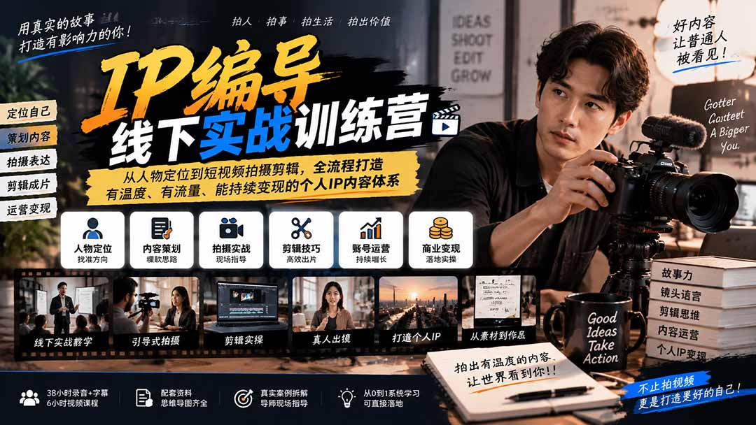 （20610期）IP编导线下实战训练营-更新：从人物定位到短视频拍摄剪辑，全流程打造有温度、有流量、能持续变现的个人IP内容体系 - 臻优资源网