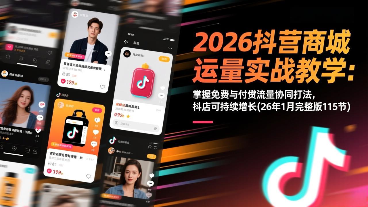 （17165期）2026抖音商城运营实战教学：掌握免费与付费流量协同打法，抖店可持续增长(26年1月完整版115节) - 臻优资源网