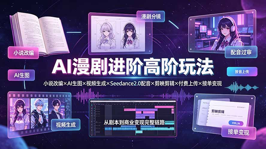 （19430期）AI漫剧进阶高阶玩法：小说改编×AI生图×视频生成×Seedance2.0配音×剪映剪辑×付费上传×接单变现 - 臻优资源网