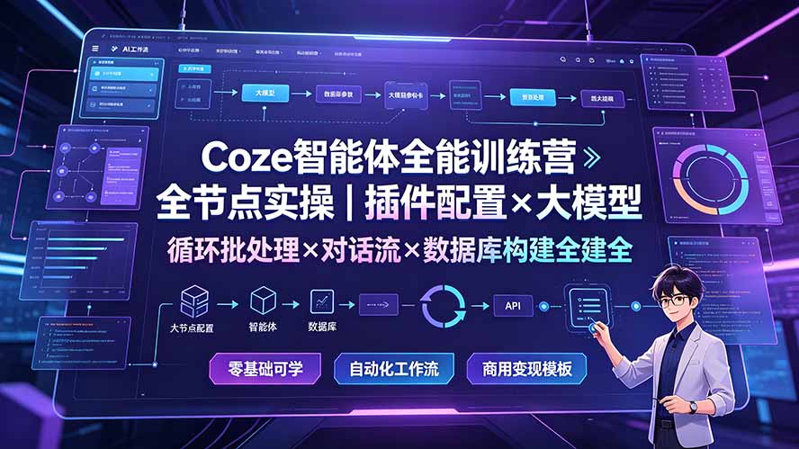 （19324期）Coze智能体全能训练营：全节点实操｜插件配置×大模型×循环批处理×对话流×数据库构建全教学 - 臻优资源网
