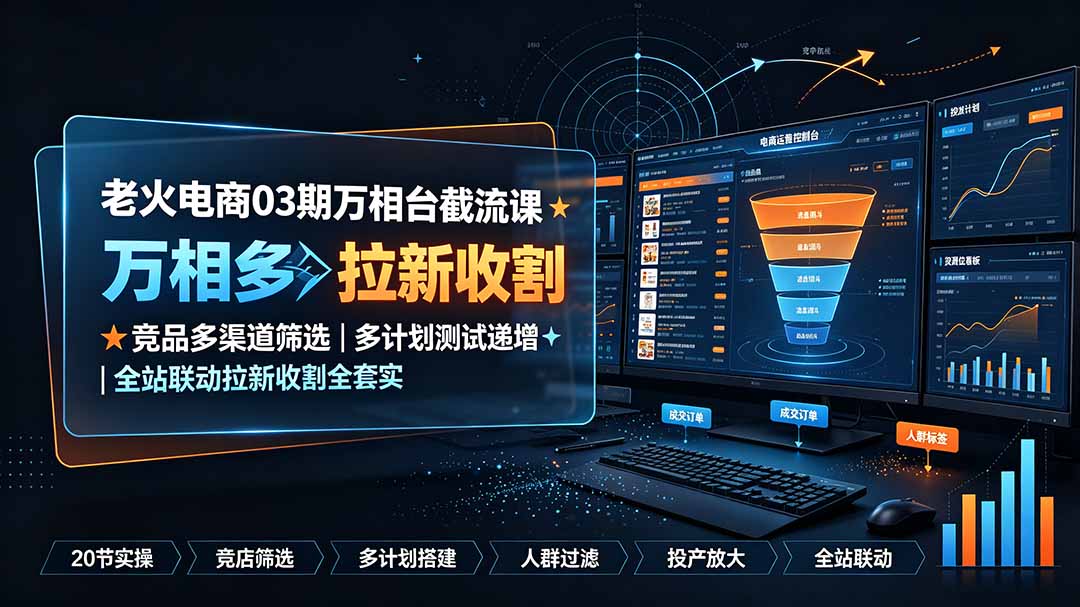 （19431期）老火电商03期万相台截流课：竞品多渠道筛选｜多计划测试递增｜全站联动拉新收割全套实操教学 - 臻优资源网