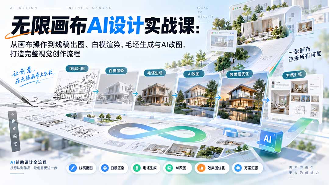 （20612期）【无水印】无限画布AI设计实战课-更新：从画布操作到线稿出图、白模渲染、毛坯生成与AI改图，打造完整视觉创作流程 - 臻优资源网