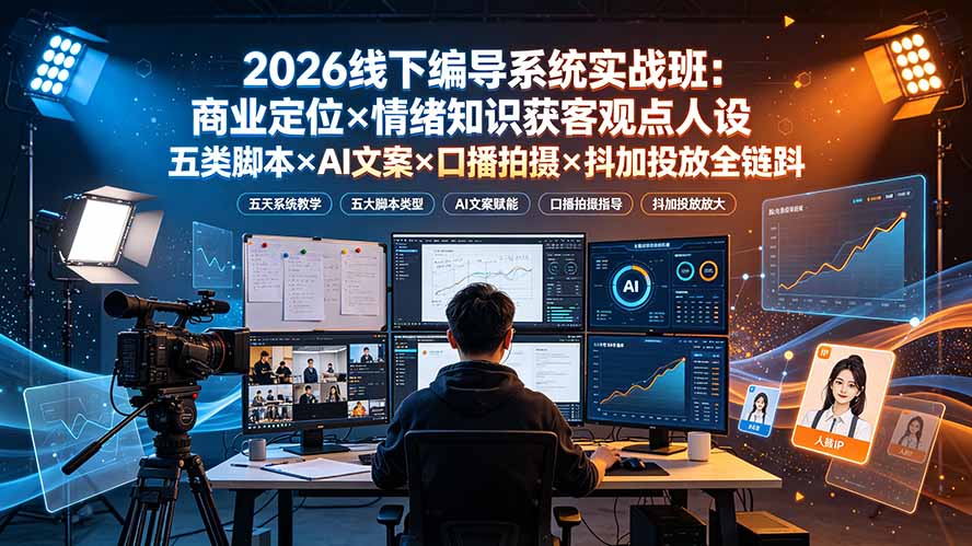 （19501期）2026线下编导系统实战班：商业定位×情绪知识获客观点人设五类脚本×AI文案×口播拍摄×抖加投放全链路 - 臻优资源网
