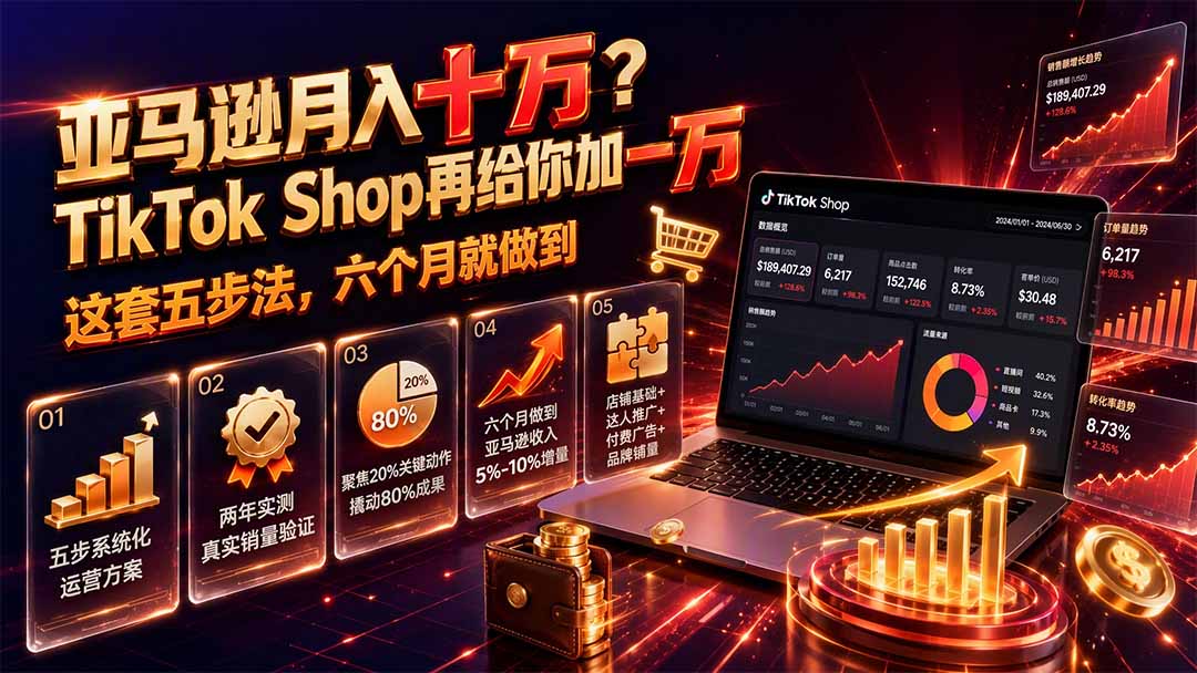 （19643期）亚马逊月入十万？TikTok Shop再给你加一万——这套五步法，六个月就做到【原创双语字幕】 - 臻优资源网