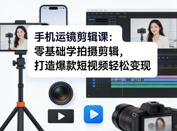 手机运镜剪辑课：零基础学拍摄剪辑，打造爆款短视频轻松变现 - 臻优资源网