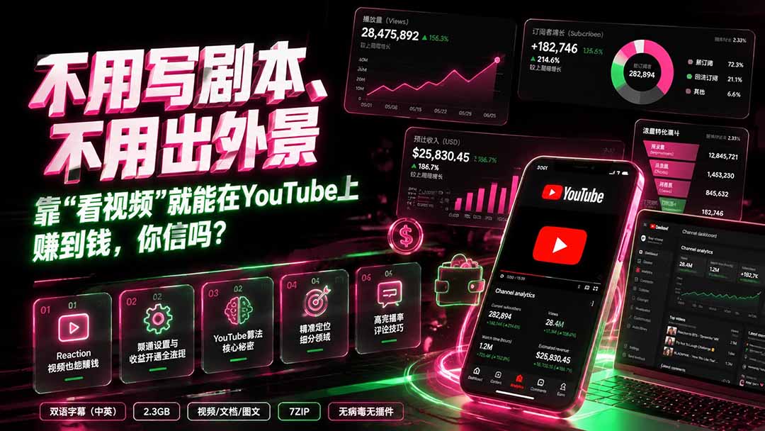（19646期）不用写剧本、不用出外景——靠”看视频”就能在YouTube上赚到钱，你信吗？【原创双语字幕】 - 臻优资源网