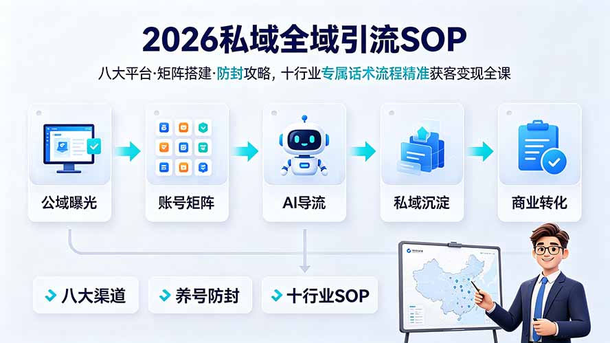 （19248期） 2026私域全域引流SOP｜八大平台·矩阵搭建·防封攻略，十行业专属话术流程精准获客变现全课 - 臻优资源网