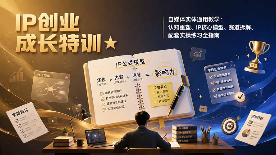 （19567期）IP创业成长特训★自媒体实体通用教学：认知重塑、IP核心模型、赛道拆解、配套实操练习全指南 - 臻优资源网