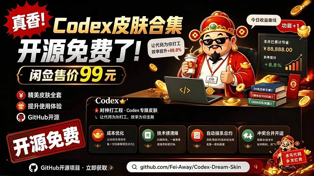 （19432期）闲鱼售卖99元的Codex皮肤包，GitHub 免费开源了！让你的codex变成精美界面 Codex Dream Skin - 臻优资源网