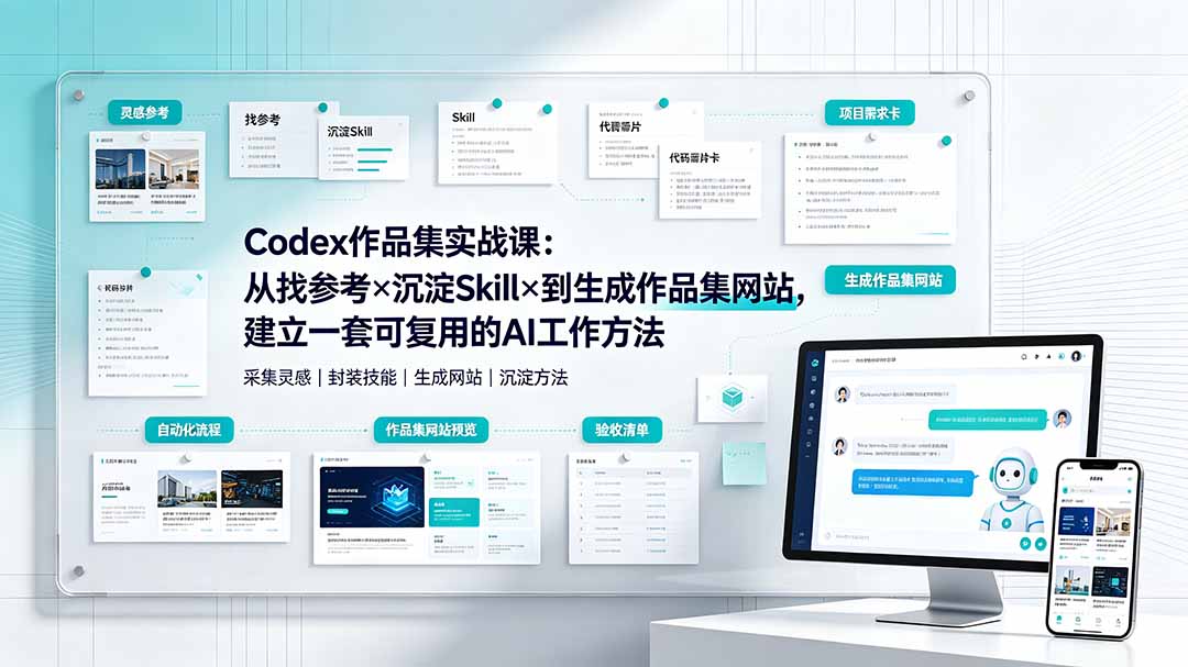 （19361期）Codex作品集实战课：从找参考×沉淀Skill×到生成作品集网站，建立一套可复用的AI工作方法 - 臻优资源网