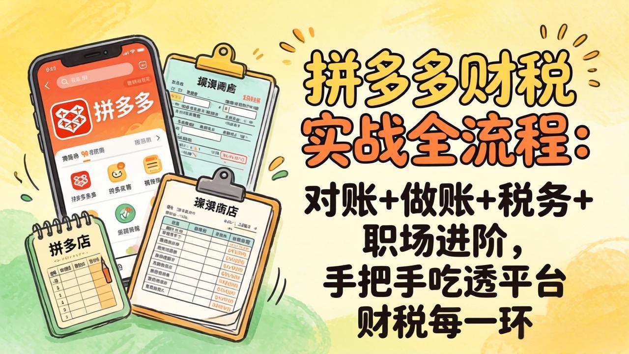 （17678期）拼多多财税实操全流程：对账+做账+税务+职场进阶，手把手吃透平台财税每一环 - 臻优资源网