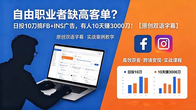 （18489期）自由职业者缺高客单？日投 10 刀搞 FB+INS 广告，有人 10 天赚 3000 刀！【原创双语字幕】 - 臻优资源网