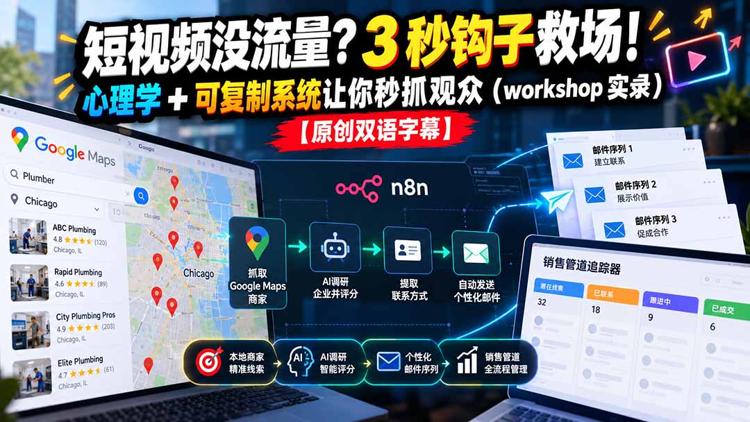 （21043期）短视频没流量？3 秒钩子救场！心理学 + 可复制系统让你秒抓观众（workshop 实录）【原创双语字幕】 - 臻优资源网