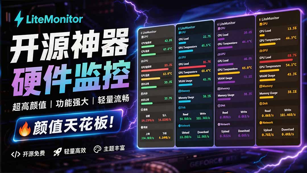 （20245期）Github超过3.3K Stars！电脑桌面硬件监控工具，界面好看又好用，实时CPU/GPU/网速实时显示 LiteMonitor - 臻优资源网