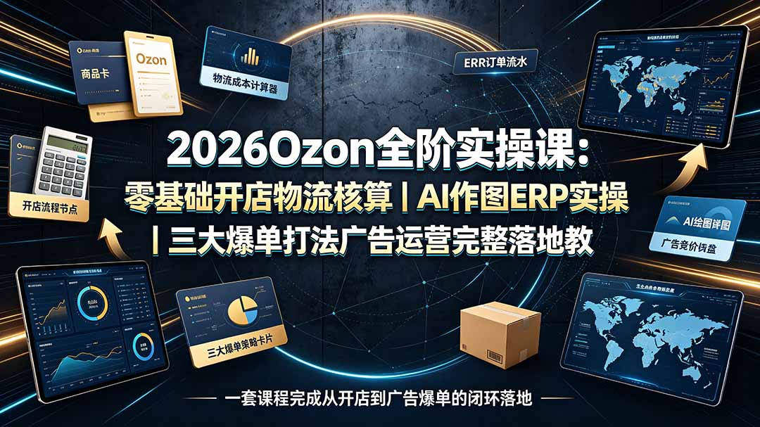 （19400期）2026Ozon全阶实操课：零基础开店物流核算｜AI作图ERP实操｜三大爆单打法广告运营完整落地教程 - 臻优资源网