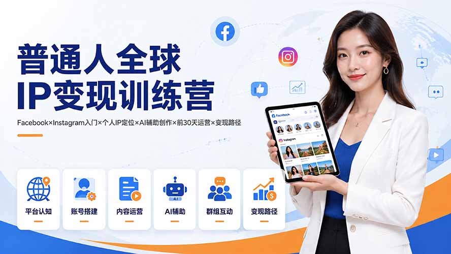 (19568期)普通人全球IP变现训练营:Facebook×Instagram入门×个人IP定位×AI辅助创作×前30天运营×变现路径 - 臻优资源网