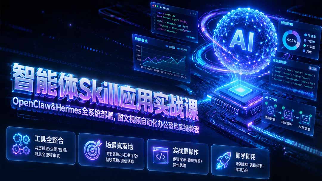 （19645期）智能体Skill应用实战课：OpenClaw&Hermes全系统部署，图文视频自动化办公落地实操教程 - 臻优资源网