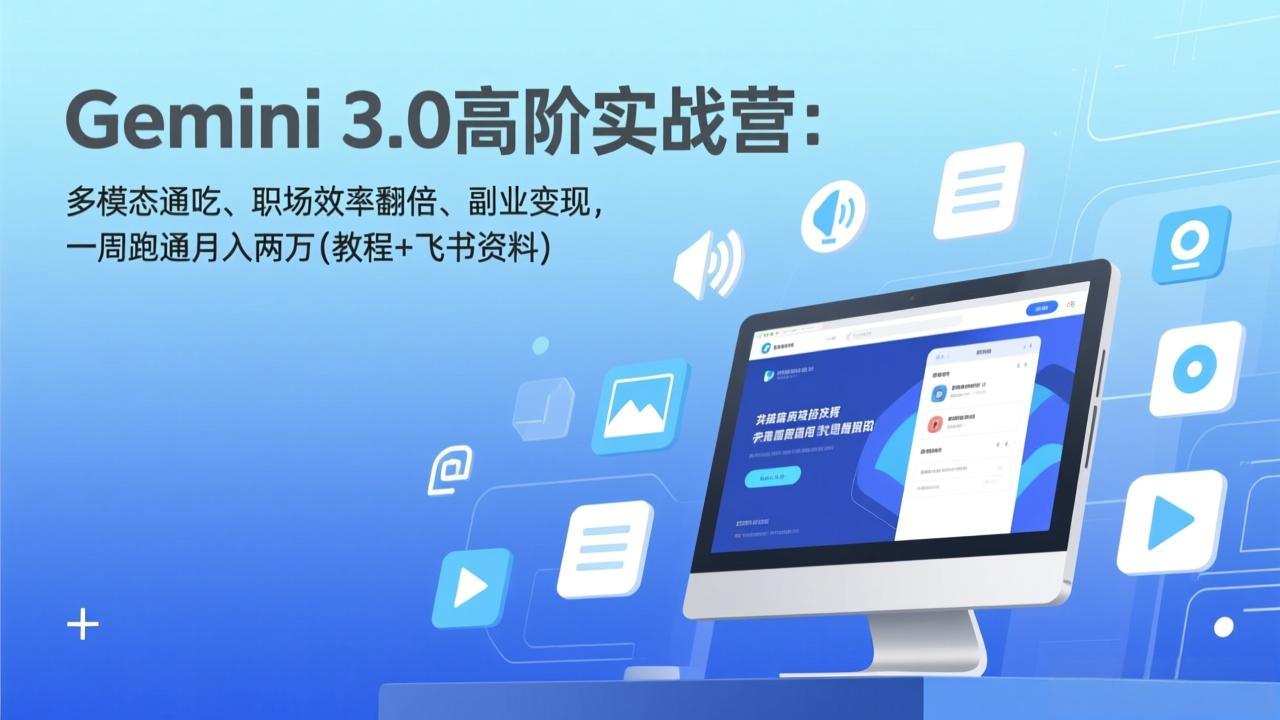 （17386期）Gemini 3.0高阶实战营：多模态通吃、职场效率翻倍、副业变现，一周跑通月入两万(教程+飞书资料) - 臻优资源网